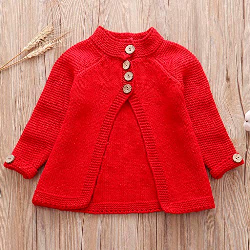 Suéter de Punto para niñas pequeñas Abrigo de Rebeca para niñas pequeñas Abrigo de Invierno con Botones para bebés Tops de Punto para niños Ropa de Abrigo de Lana 2-8 años (3 años, Rojo)