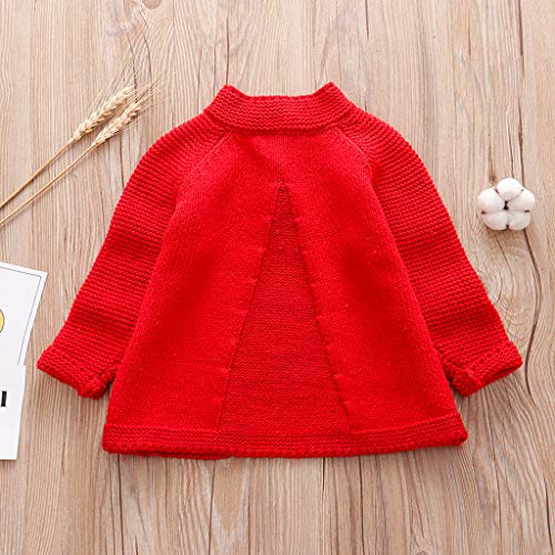 Suéter de Punto para niñas pequeñas Abrigo de Rebeca para niñas pequeñas Abrigo de Invierno con Botones para bebés Tops de Punto para niños Ropa de Abrigo de Lana 2-8 años (3 años, Rojo)