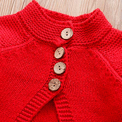 Suéter de Punto para niñas pequeñas Abrigo de Rebeca para niñas pequeñas Abrigo de Invierno con Botones para bebés Tops de Punto para niños Ropa de Abrigo de Lana 2-8 años (3 años, Rojo)