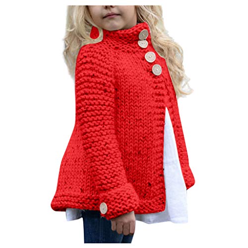 Suéter de Punto para niñas pequeñas Abrigo de Rebeca para niñas pequeñas Abrigo de Invierno con Botones para bebés Tops de Punto para niños Ropa de Abrigo de Lana 2-8 años (3 años, Rojo)