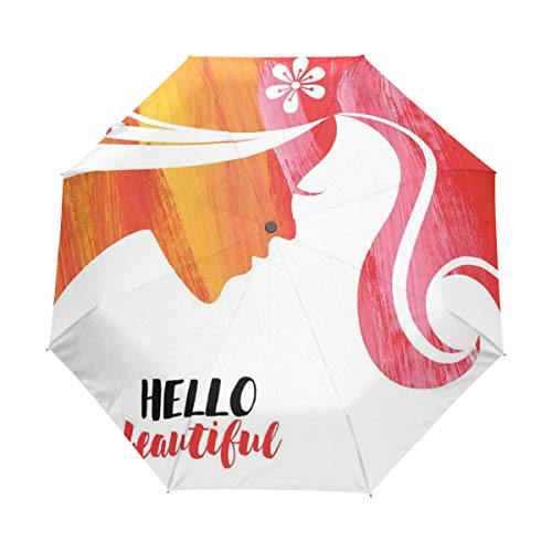 SUHETI Paraguas automático de Apertura/Cierre,Silueta de acrílico de una niña con una Flor y Rayas Pinceladas remolinos,Paraguas pequeño Plegable a Prueba de Viento, Impermeable SUHETI Paraguas automático de Apertura/Cierre,Silueta de acrílico de una niña con una Flor y Rayas Pinceladas remolinos,Paraguas pequeño Plegable a Prueba de Viento, Impermeable