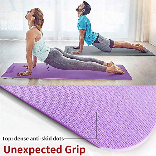 SUHSAI Esterilla de yoga antideslizante – Extra Grip TPE respetuoso con el medio ambiente Fitness Fitness esterillas de entrenamiento para el hogar yoga Pilates y Gimnasia 183 x 61 x 1 cm (morado)