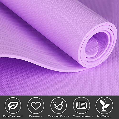 SUHSAI Esterilla de yoga antideslizante – Extra Grip TPE respetuoso con el medio ambiente Fitness Fitness esterillas de entrenamiento para el hogar yoga Pilates y Gimnasia 183 x 61 x 1 cm (morado)