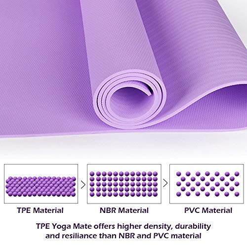 SUHSAI Esterilla de yoga antideslizante – Extra Grip TPE respetuoso con el medio ambiente Fitness Fitness esterillas de entrenamiento para el hogar yoga Pilates y Gimnasia 183 x 61 x 1 cm (morado)