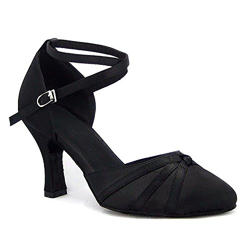 SUKUTU Mujer Moda de Malla de salón de Baile Latino Tango Zapatos de señora Suave Suela de tacón Alto de Baile Zapatos SU014 (37 EU, Tacón Negro-8.3 cm)