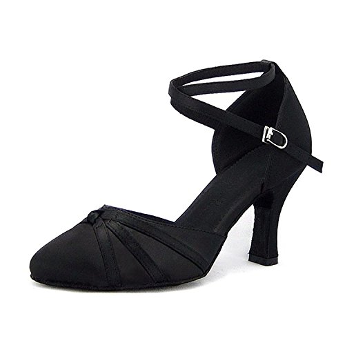 SUKUTU Mujer Moda de Malla de salón de Baile Latino Tango Zapatos de señora Suave Suela de tacón Alto de Baile Zapatos SU014 (37 EU, Tacón Negro-8.3 cm)