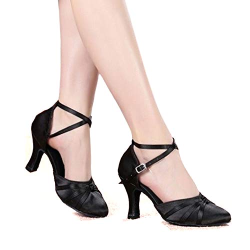 SUKUTU Mujer Moda de Malla de salón de Baile Latino Tango Zapatos de señora Suave Suela de tacón Alto de Baile Zapatos SU014 (37 EU, Tacón Negro-8.3 cm)