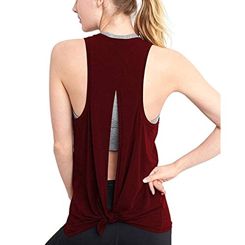 Sulifor Chaleco de Deporte Sexy de Espalda Abierta,Camiseta sin Manga de sólido,Chaleco de Yoga con Corbata,Ropa de Entrenamiento Tank Tops para Mujer