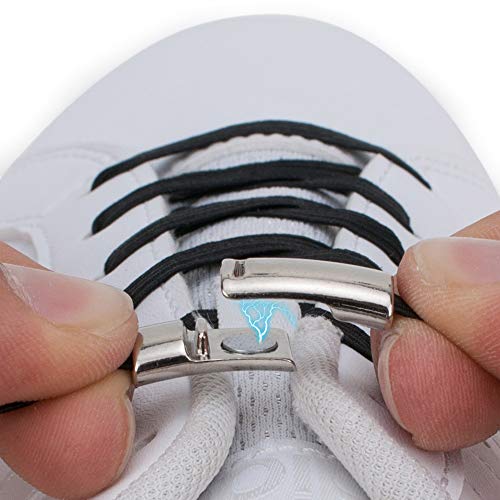 SULPO Cordones elásticos de goma con cierre magnético de metal – sin atar – Cordones de goma – Juego de cordones sin lazo – Cordones de goma para todos los zapatos Negro