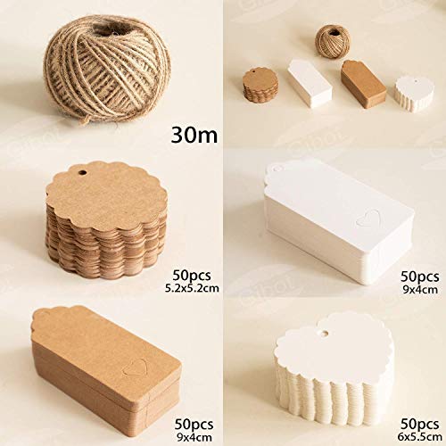 SuMille 200 piezas Etiquetas regalo etiquetas papel kraft de regalo de bricolaje,cuerda de cáñamo de 30m, utilizadas para bodas, cumpleaños y Navidad SuMille 200 piezas Etiquetas regalo etiquetas papel kraft de regalo de bricolaje,cuerda de cáñamo de 30m, utilizadas para bodas, cumpleaños y Navidad