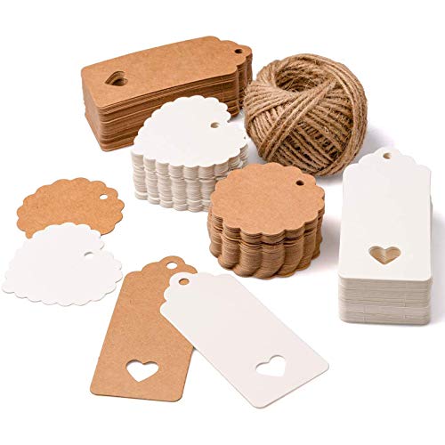SuMille 200 piezas Etiquetas regalo etiquetas papel kraft de regalo de bricolaje,cuerda de cáñamo de 30m, utilizadas para bodas, cumpleaños y Navidad SuMille 200 piezas Etiquetas regalo etiquetas papel kraft de regalo de bricolaje,cuerda de cáñamo de 30m, utilizadas para bodas, cumpleaños y Navidad