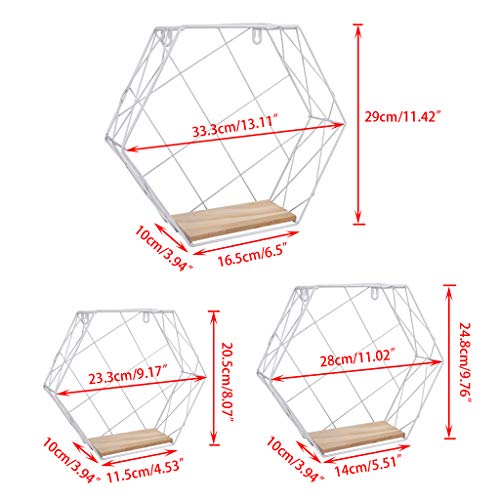 SUMNACON 3pcs Metal Hexagonales Flotantes Estantes Blanco