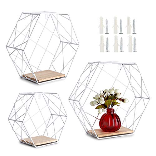 SUMNACON 3pcs Metal Hexagonales Flotantes Estantes Blanco