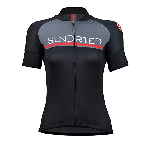 Sundried Kit de Manga Corta para Mujer Jersey de Ciclo Bici del Camino y Bicicletas de montaña (Negro, S)