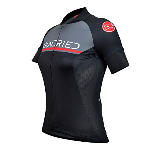 Sundried Kit de Manga Corta para Mujer Jersey de Ciclo Bici del Camino y Bicicletas de montaña (Negro, XL)