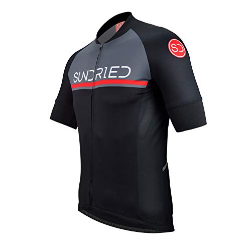 Sundried La Camisa de Manga Corta para Hombre Jersey de Ciclo Bici del Camino Top Bicicleta de montaña (Negro, XL)