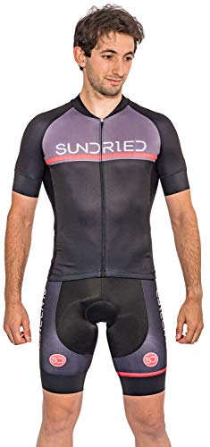 Sundried La Camisa de Manga Corta para Hombre Jersey de Ciclo Bici del Camino Top Bicicleta de montaña (Negro, XL)