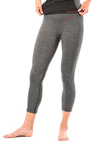 Sundried Leggings recortada Capri de las mujeres para entrenamiento de gimnasia yoga fitness Deportes de talle alto acanalado polainas (Large, Grey)