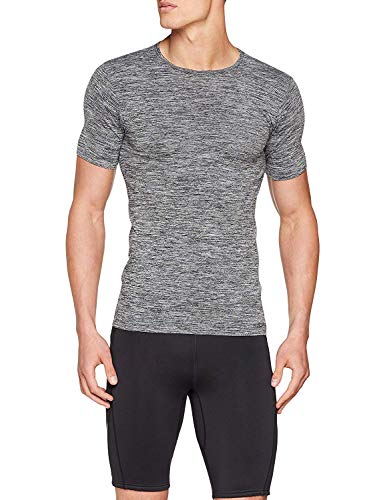 Sundried Mens Ajuste del músculo Compresión Camiseta sin Fisuras Atlético Gimnasio Ropa (Gris, L-XL)