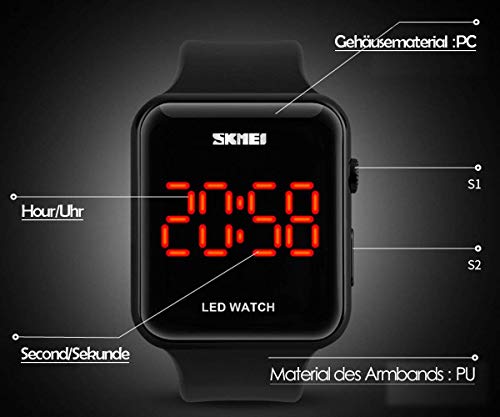 SunJas Reloj Deportivo Reloj Pulsera para Hombre LED Digital Pantalla Fecha Tiempo Resistente al Agua - Color Negro