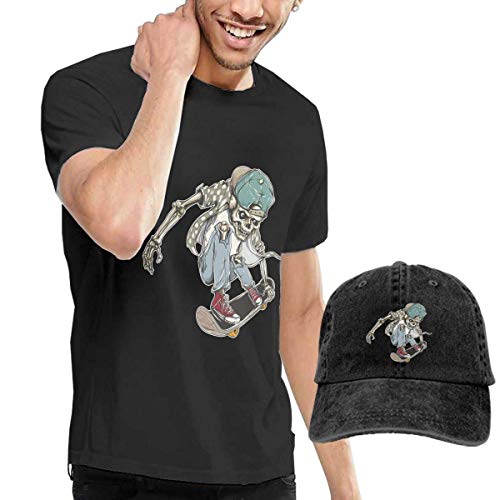 sunminey Homme T- T-Shirt Polos et Chemises Custom Getafe Skeleton Personalized Black T Shirts with Hats for Men's Short Sleeve tee Adjustable Cap