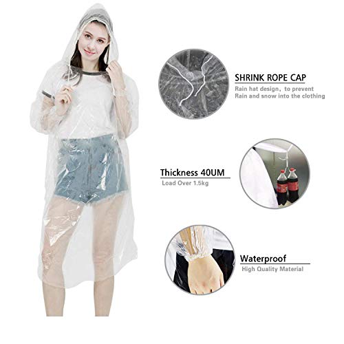 SUNNEY Poncho de lluvia desechable, impermeable y transparente, desechable, para hombre y mujer, con capucha y mangas