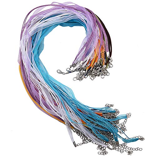 SUNNYCLUE 54pcs 3 Estilos Collar de Cordón con Cierre Incluye Cinta de Organza Collares Cordón Y Cordón de Gamuza Y Cordón de Cuero Encerado para Collar de Pulsera Accesorios de Fabricación de Joyas