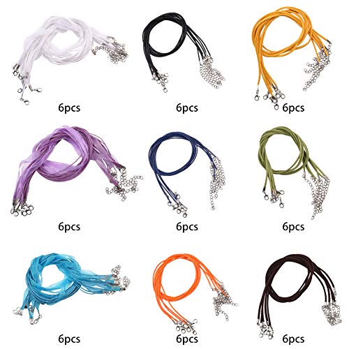 SUNNYCLUE 54pcs 3 Estilos Collar de Cordón con Cierre Incluye Cinta de Organza Collares Cordón Y Cordón de Gamuza Y Cordón de Cuero Encerado para Collar de Pulsera Accesorios de Fabricación de Joyas