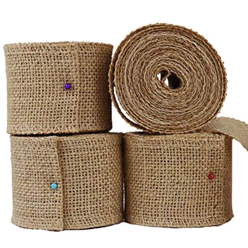 Suntapower Cintas De Arpillera 4PC, Ancho6 cm X Longitud 4.57M Cinta De Arpillera Natural para Manualidades de Yute Regalo de Navidad Hecho A Mano Envoltura de Navidad de Bricolaje Decoración Vintage