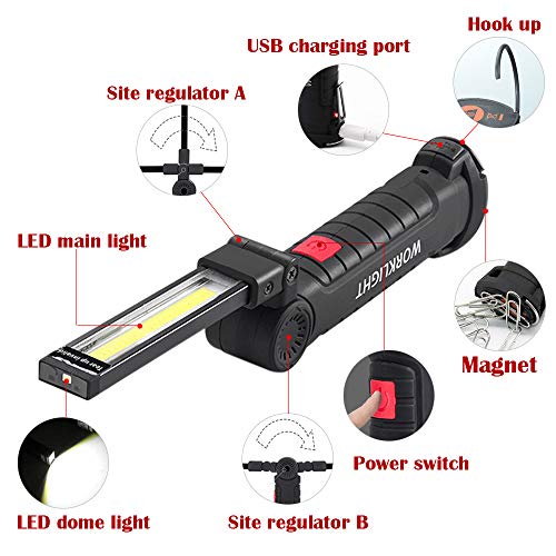 SunTop USB Recargable LED COB Lámpara de Trabajo Linterna de Mano - COB LED Linterna Luces de inspección Recargable portátil Colgando de Gancho, Soportes magnéticos SunTop USB Recargable LED COB Lámpara de Trabajo Linterna de Mano - COB LED Linterna Luces de inspección Recargable portátil Colgando de Gancho, Soportes magnéticos