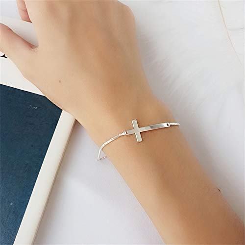 Sunwd Cuentas Pulsera,Brazalete Minimalist Silver 925 Fine Jewelry Box Chain Women Christian Jesus Cross Charm Bracelet Christmas Day Gift Silver