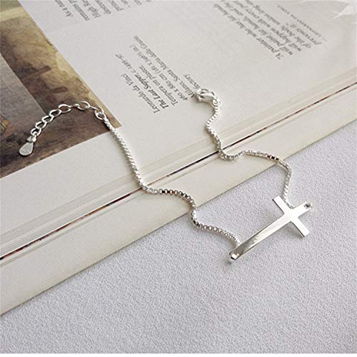 Sunwd Cuentas Pulsera,Brazalete Minimalist Silver 925 Fine Jewelry Box Chain Women Christian Jesus Cross Charm Bracelet Christmas Day Gift Silver