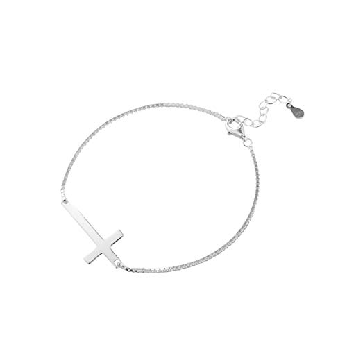 Sunwd Cuentas Pulsera,Brazalete Minimalist Silver 925 Fine Jewelry Box Chain Women Christian Jesus Cross Charm Bracelet Christmas Day Gift Silver