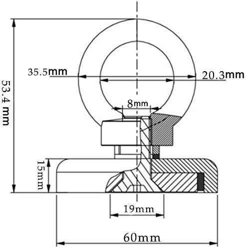 Super Potente tirar redondo imán de neodimio con avellanado agujero y cáncamo 181kg fuerza de tracción,diámetro 60 mm y 6 mm trenzado cuerda 66 ft - perfecto para imán pesca y recuperar Salvage