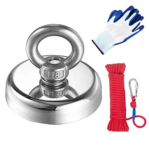 Super Potente tirar redondo imán de neodimio con avellanado agujero y cáncamo 181kg fuerza de tracción,diámetro 60 mm y 6 mm trenzado cuerda 66 ft - perfecto para imán pesca y recuperar Salvage Super Potente tirar redondo imán de neodimio con avellanado agujero y cáncamo 181kg fuerza de tracción,diámetro 60 mm y 6 mm trenzado cuerda 66 ft - perfecto para imán pesca y recuperar Salvage