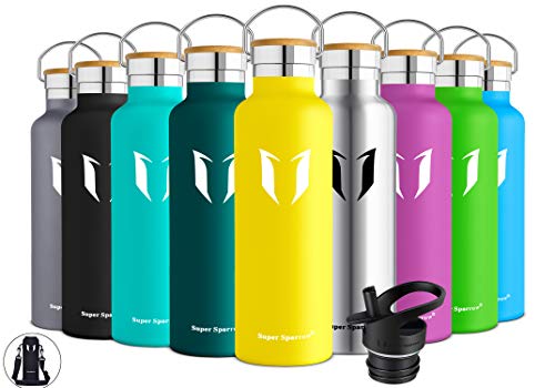 Super Sparrow Botella de agua aislada al vacío de acero inoxidable, diseño de pared doble, boca estándar - 350ml / 500ml / 620ml / 750ml / 1L - sin bpa Botellas - para correr, gimnasio, yoga, ciclismo