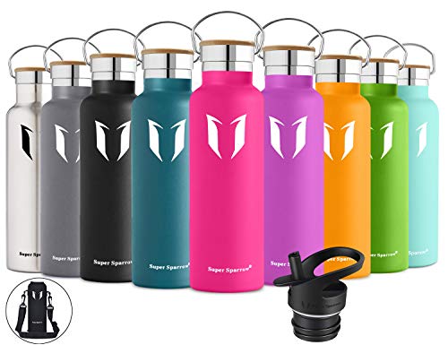 Super Sparrow Botella de agua aislada al vacío de acero inoxidable, diseño de pared doble, boca estándar - 350ml / 500ml / 620ml / 750ml / 1L - sin bpa Botellas - para correr, gimnasio, yoga, ciclismo