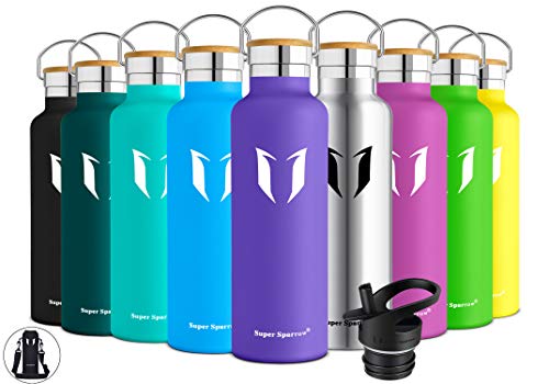 Super Sparrow Botella de agua aislada al vacío de acero inoxidable, diseño de pared doble, boca estándar - 350ml / 500ml / 620ml / 750ml / 1L - sin bpa Botellas - para correr, gimnasio, yoga, ciclismo