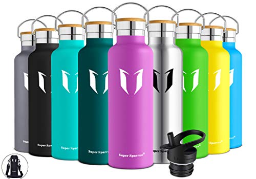 Super Sparrow Botella de agua aislada al vacío de acero inoxidable, diseño de pared doble, boca estándar - 350ml / 500ml / 620ml / 750ml / 1L - sin bpa Botellas - para correr, gimnasio, yoga, ciclismo