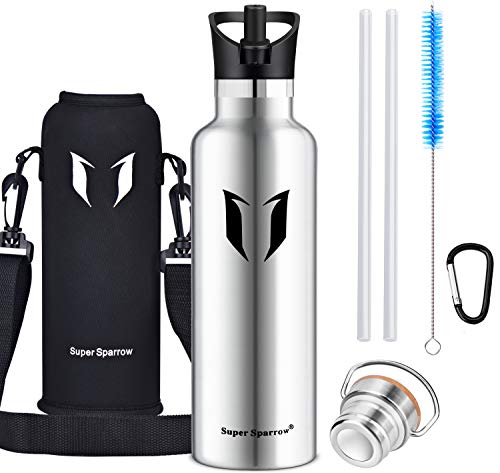 Super Sparrow Botella de agua aislada al vacío de acero inoxidable, diseño de pared doble, boca estándar - 350ml / 500ml / 620ml / 750ml / 1L - sin bpa Botellas - para correr, gimnasio, yoga, ciclismo