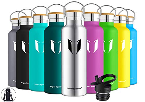 Super Sparrow Botella de agua aislada al vacío de acero inoxidable, diseño de pared doble, boca estándar - 350ml / 500ml / 620ml / 750ml / 1L - sin bpa Botellas - para correr, gimnasio, yoga, ciclismo