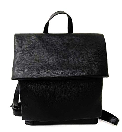 Superflybags Mochila de mujer de piel auténtica, modelo Casera, 32 x 37 x 11 cm, fabricada en Italia Negro L