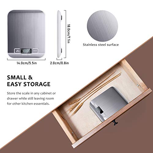 Supkitdin Básculas de Cocina Digitales, básculas de Cocina de Acero Inoxidable de Primera Calidad, Pantalla LCD, Viene con un útil tapete de Silicona (Plateado) Supkitdin Básculas de Cocina Digitales, básculas de Cocina de Acero Inoxidable de Primera Calidad, Pantalla LCD, Viene con un útil tapete de Silicona (Plateado)
