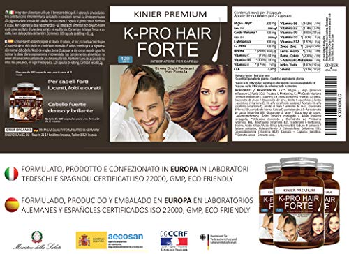 SUPLEMENTO CAPILAR para el Crecimiento y Fortalecimiento del Pelo K-PRO HAIR FORTE - 120 Cápsulas (2 meses) - Metiotina, Cistina, Biotina, Mijo, Cardo Marinao,CLA, Zinc, Cobre, Selenio + Vitaminas