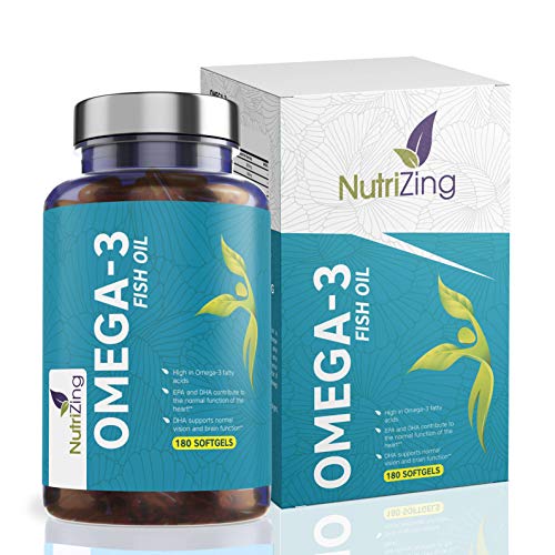 Suplemento de aceite de pescado Omega 3-2000 mg de aceite de pescado, 660 mg EPA 440 mg DHA - Ácidos grasos esenciales por NutriZing - Apoya el mantenimiento de la función normal del corazón