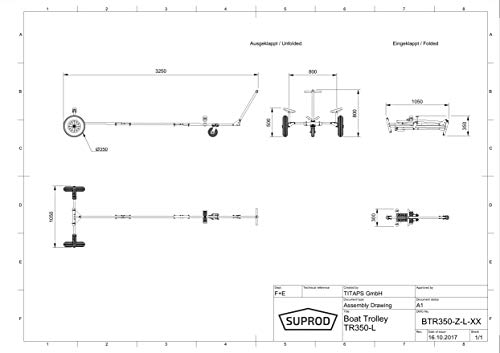 SUPROD Carro de varada para Barcos, Carretilla para Embarcation neumatica, Remolque, TR350-L, Azul/Negro