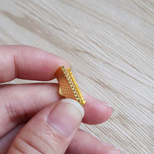 SUPVOX 100Pcs 1.3Cm Extremos de La Cinta Cierres Metálicos de Cierre Pinzas con Textura Engarzadas Extremos Del Cable para Marcadores Diy Collares Pulsera Fabricación de Joyas (Dorado)