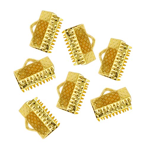 SUPVOX 100Pcs 1.3Cm Extremos de La Cinta Cierres Metálicos de Cierre Pinzas con Textura Engarzadas Extremos Del Cable para Marcadores Diy Collares Pulsera Fabricación de Joyas (Dorado)