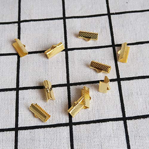 SUPVOX 100Pcs 1.3Cm Extremos de La Cinta Cierres Metálicos de Cierre Pinzas con Textura Engarzadas Extremos Del Cable para Marcadores Diy Collares Pulsera Fabricación de Joyas (Dorado)