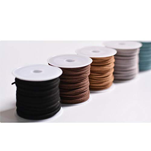 SUPVOX 4PCS 5M Hilo de abalorios de cordón de cuero plano Cuerda de cordón de gamuza sintética para el collar de la pulsera Joyas de abalorios de DIY Hacer artesanía (café oscuro, negro, claro y gris)